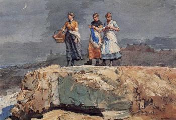 Winslow Homer : Where are the Boats aka On the Cliffs